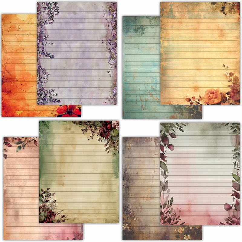 PARTH IMPEX 56 Sheets Vintage Lined Writing Paper 8.5x11 - Letter Size Ruled Stationery Rustic Old Looking Letterhead Printer Paper - 120gsm Thick Decorative Colored Antique Aged Foliage Design - Image 1